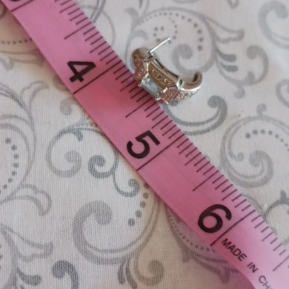 Silver Tone Aquamarine Crystal Earrings